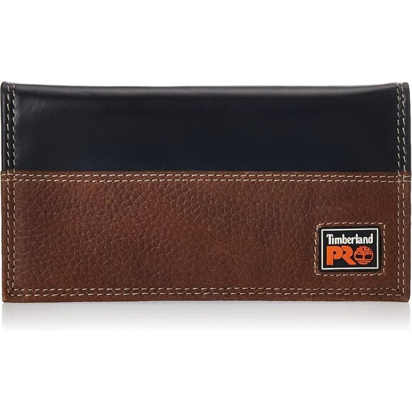 ✨Men's Brown Timberland Pro Smooth Leather Long Bifold Rodeo Slim fold Wallet - Picture 1 of 5